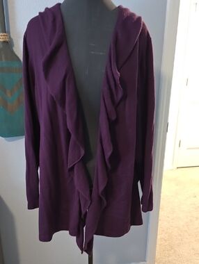 Just My Size Plum Ruffle-Front Cardigan